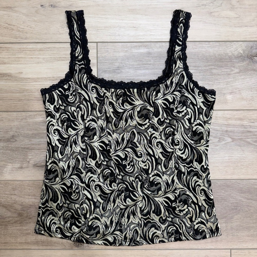NWT Cache Gold Black Scroll Metallic Lace Trim Cami Tank Top  Whimsigoth XL‎